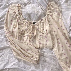 Beige Floral Cottage Core Corset Top